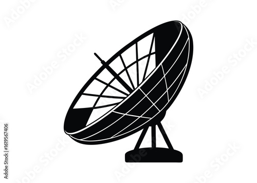 Satellite dish antenna silhouette black vector white background