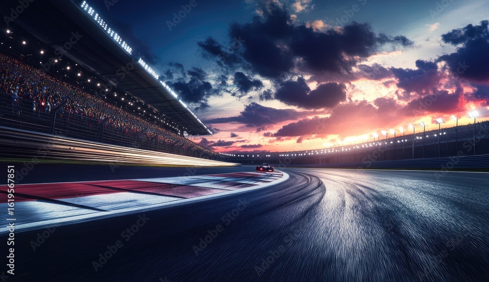 Obraz premium Racing track at sunset, blurred motion
