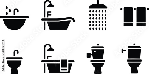Icons of bathroom fixtures set