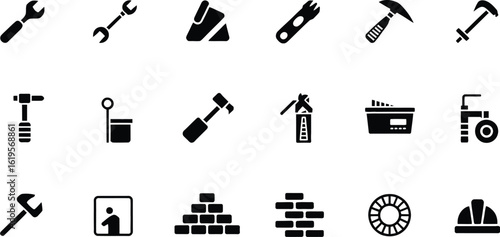 Black construction tools icons