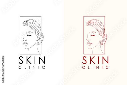 woman's half face in rectangular frame vector illustration, logo for acne, dermatologist, skincare, beauty, cosmetics brand, anti aging, skin specialist, luxury facial spa, skin clinic, and more
