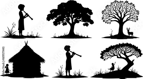 Village Life Silhouettes – Family Moments in Nature"