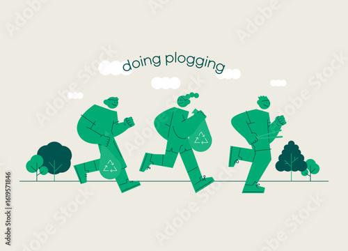 Plogging Running and picking up trash for a cleaner environment Eco friendly campaign