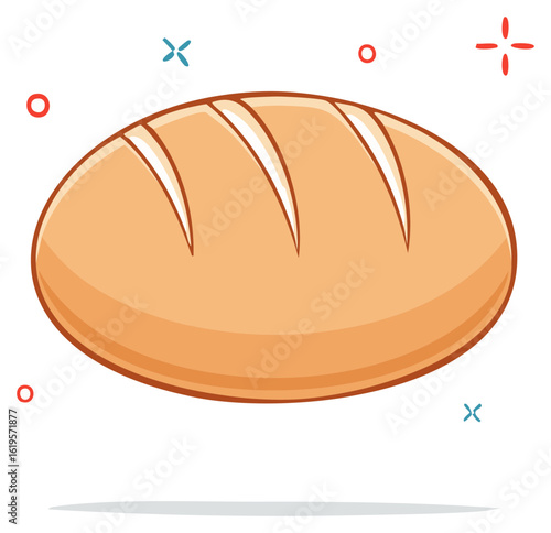 Cartoon Bread Loaf Illustration Freshly Baked Goods Sweet Pastry Food Icon Bakery Item