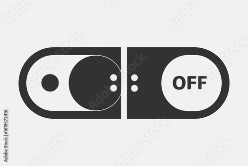 Minimalist graphic of a toggle switch in the off position with the word off displayed