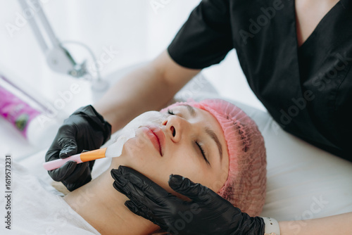 Beauty treatment and face mask at aesthetic clinic