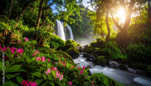Fototapeta Naklejka Na Ścianę i Meble -  Lush waterfall in a tropical forest (2)
