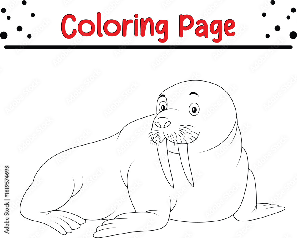 Obraz premium Walrus Sea Animal Coloring book Page