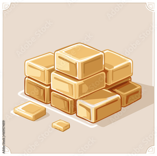 Stacked Caramel Candies Illustration, Toffee Sweets, Soft Butterscotch Treats, Brown Beige Tones, Cartoon Style