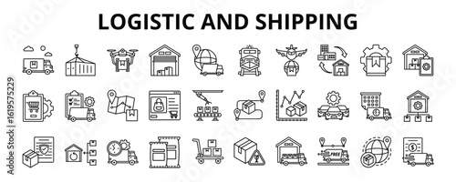 30 Logistic and Shipping Line Icons Vector - Delivery Truck, Warehouse, Supply Chain, Logistic, Management, Distribution, shipping cost