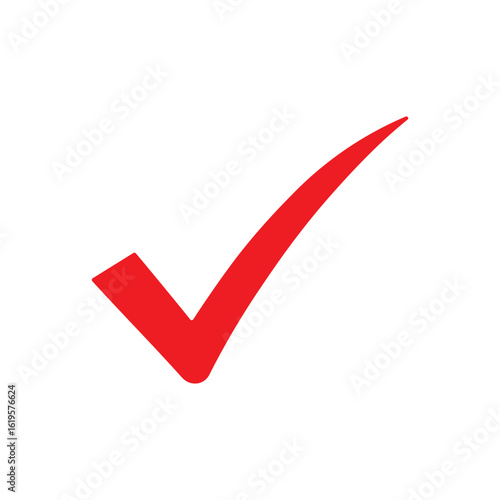 Bold red checkmark icon vector flat design on white background.