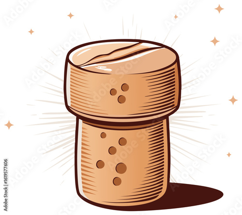 Bubbly Cork Illustration with Sparkle Effect Celebrating Festive Beverage