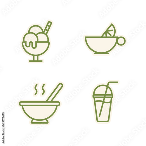 Cute Food Stickers Set – Smoothie, Ice Cream, Soup, Lemon Tea