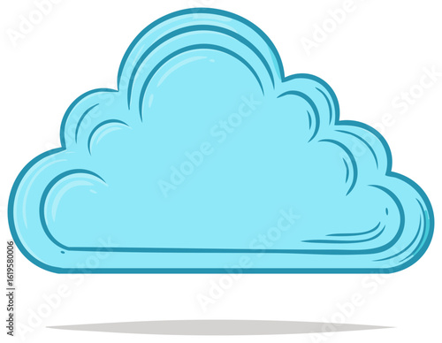 Cartoon style fluffy blue cloud illustration, digital, weather, climate symbol