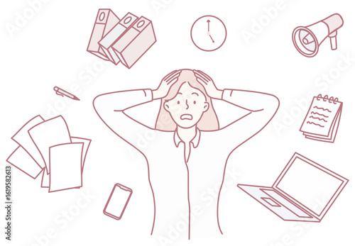 A stressed woman amid clutter, depicting the anxiety and pressure common in todays demanding workplace