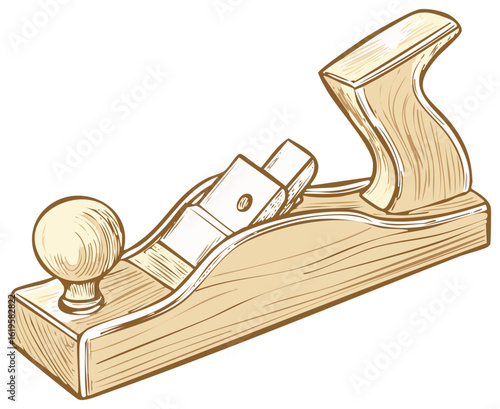 Illustration of a Wood Hand Plane Tool Carpentry Tool Manual Tool Craft Tool
