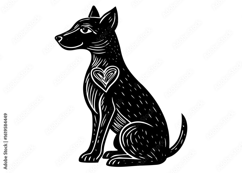 Obraz premium Dog Sitting with Heart Silhouette