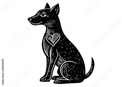 Dog Sitting with Heart Silhouette