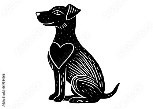 Dog Sitting with Heart Silhouette
