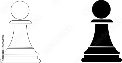Vector icons of chess pawns in black and white. Symbol of strategy, competition, and intellectual games.