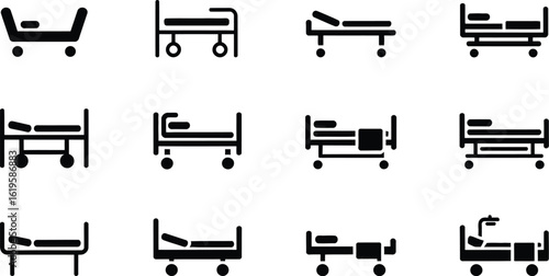 Hospital bed icon set art