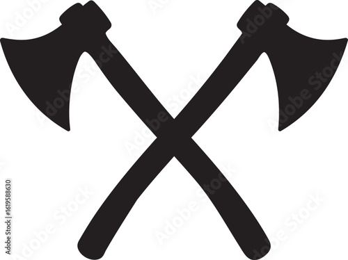 Axe silhouette icon, crossed axes silhouette, axes icon, crossed weapons silhouette vector, crossed battle axes silhouette isolated on white background