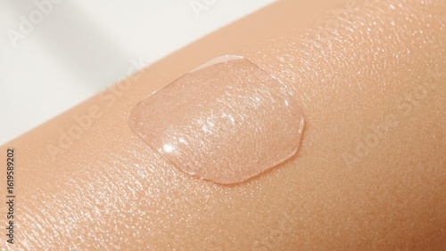 Silicone Scar Sheets. Close up clear skincare serum drop on smooth ski