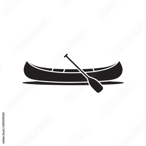 Black canoe and paddle vector icon boat water