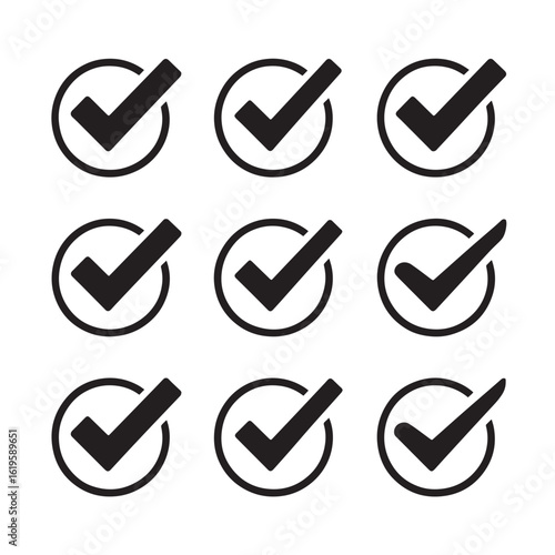 Black checkmarks inside circles tick symbol