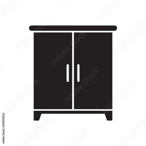 Black cupboard silhouette with double doors and handles storage furniture