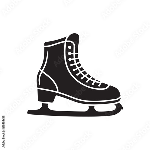 Black ice skate with white laces and blade footwear