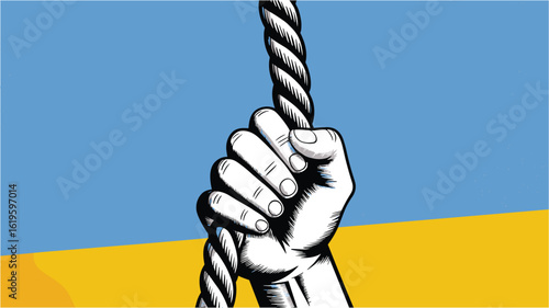 Strong Grip on Rope Against Bold Two-Toned Background
