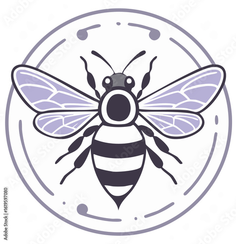 Stylized bee logo icon with purple wings in a minimalist circular emblem