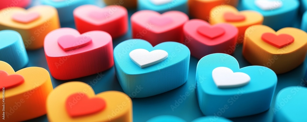 Fototapeta premium Colorful 3D Heart Candies Sweet Love Treats, Valentines, Candy