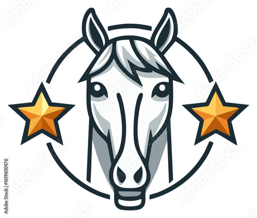 Horse head emblem with stars, stylized illustration for equestrian or sports branding.