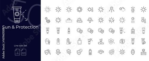 Sun And Protection Line Editable Icons set. Vector illustration in modern thin line style of Sun And Protection icons: protection, sunblock, skin, etc