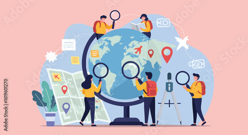 Global search and travel exploration concept vector