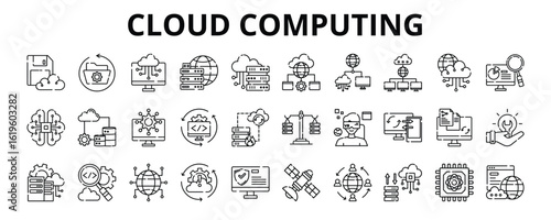30 Cloud Computing Line Icons Vector - Backup, Server, Database, Machine Learning, Big Data, Network, Data Center