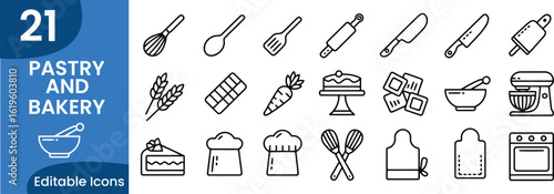 Simple Pastry and Bakery Vector Icons Collection for Website and Print Design 