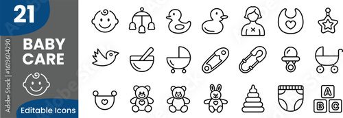Collection of Baby Care Icons Representing Various Newborn and Infant Related Items