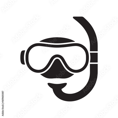 Black snorkel mask and tube icon diving