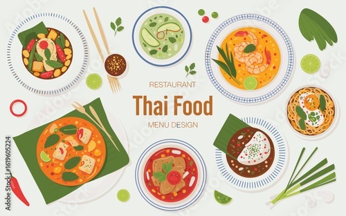Elegant Thai Cuisine Menu Design with Colorful Dishes