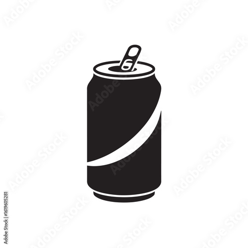 Black soda can with open tab and white stripe drink beverage