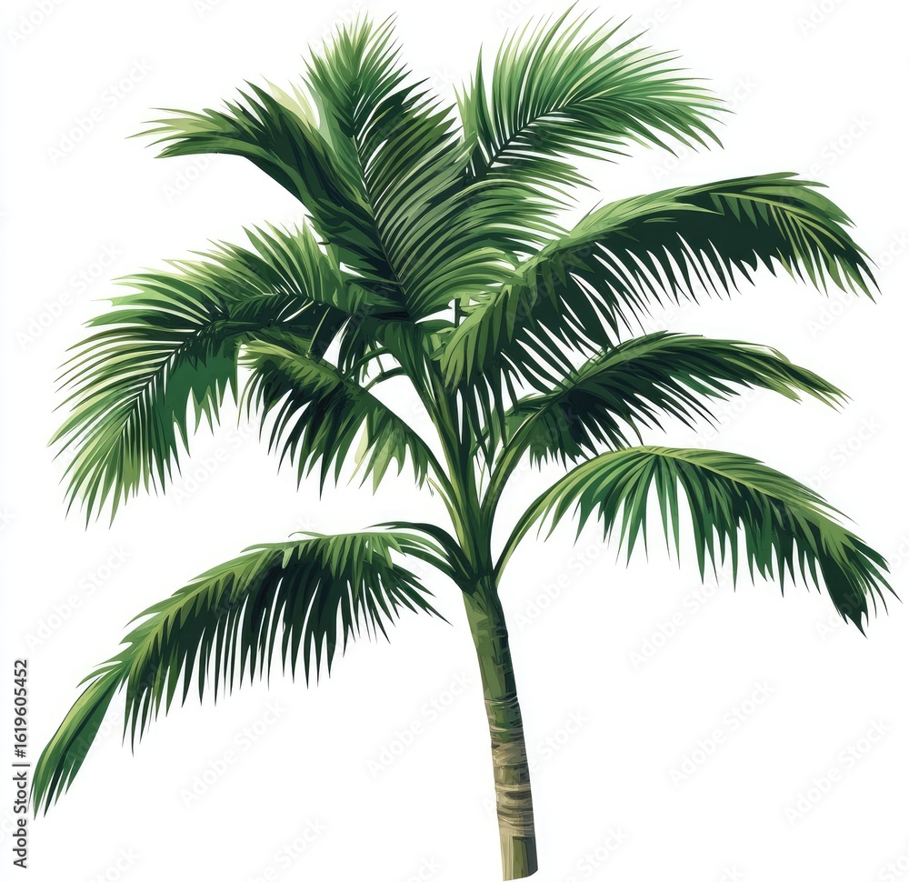 Fototapeta premium Tropical palm tree illustration, vibrant green leaves on a sturdy trunk