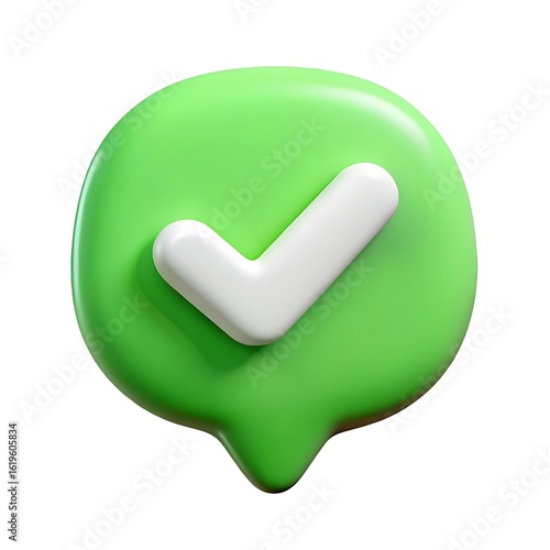 3d green speech bubble with white check mark icon