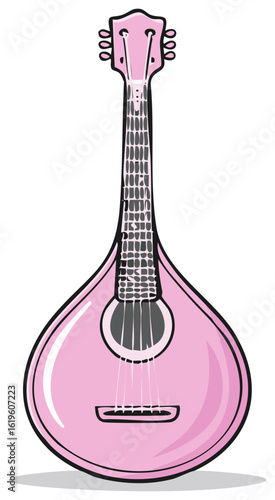 Stylized pink mandolin traditional string musical instrument vector illustration