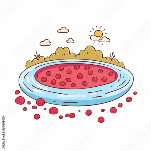 Cranberry bog during harvest. flooded cranberries floating in water