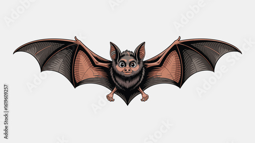 Cute Cartoon Bat Flying with Detailed Wings