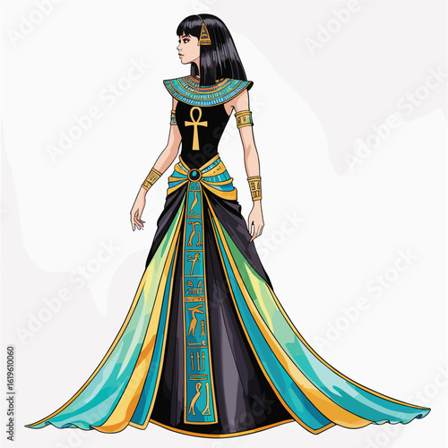 Elegant Egyptian-Inspired Ankh Dress Design Illustration