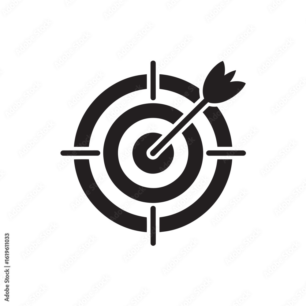 Black vector icon of a target with an arrow dart bullseye Black vector icon of a target with an arrow dart bullseye